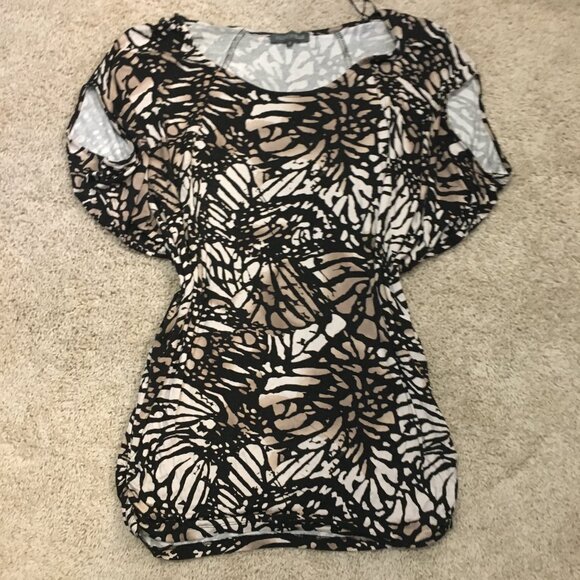 Monarch Butterfly Batik Dolman Sleeve Ruched Waist Viscose Top - Picture 12 of 16